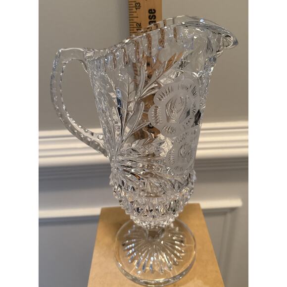 Vntg Anna Hutte Bleikristall Crystal Footed Pedestal Pitcher Frosted Roses 12” - Picture 3 of 5